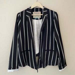 Anthropologie Cartonnier Striped Black Blazer With Overlap Detail